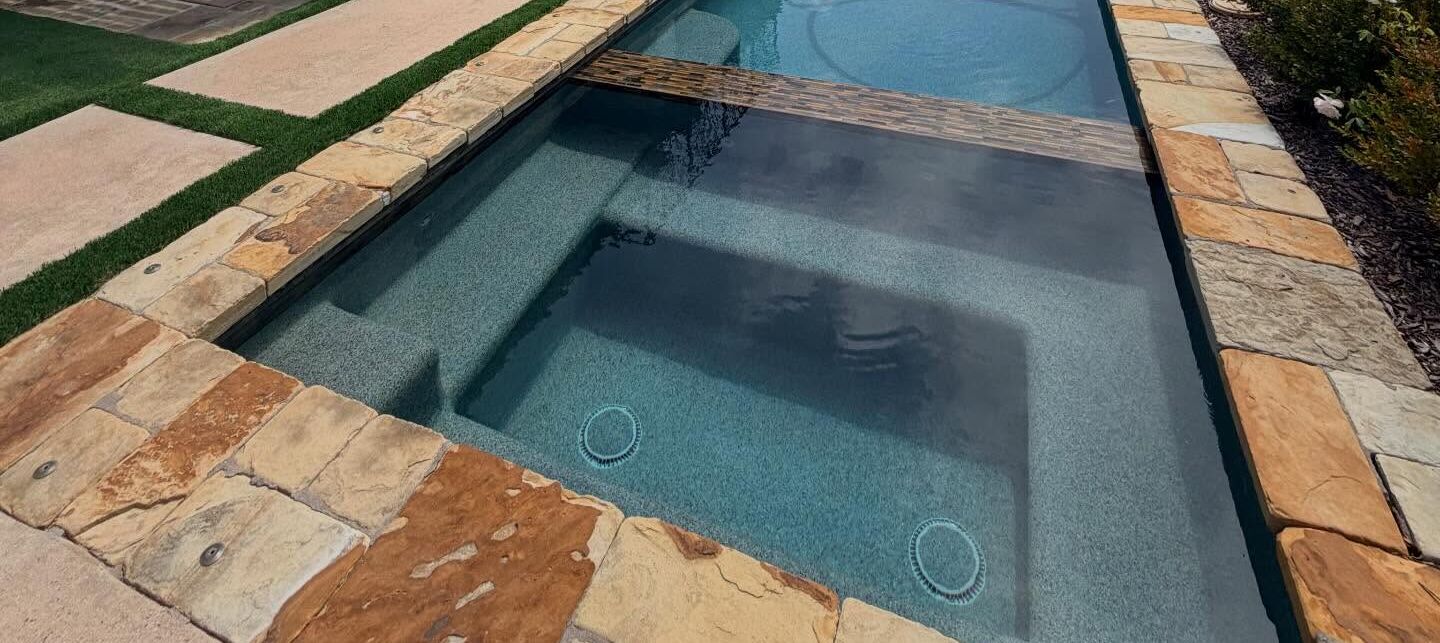 Custom Paved Pool Deck, Riverside Artificial Grass & Pavers